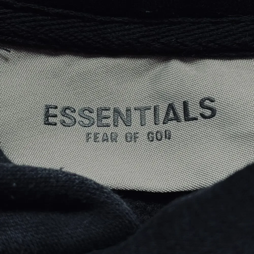 Fear of God Essentials Black Pullover Hoodie Cotton Size Medium Oversized Logo - Picture 8 of 15